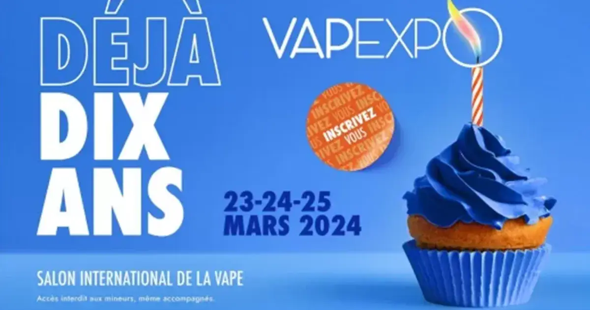 Affiche de l'évènement VapExpo et CBD Expo 2024 à Paris.