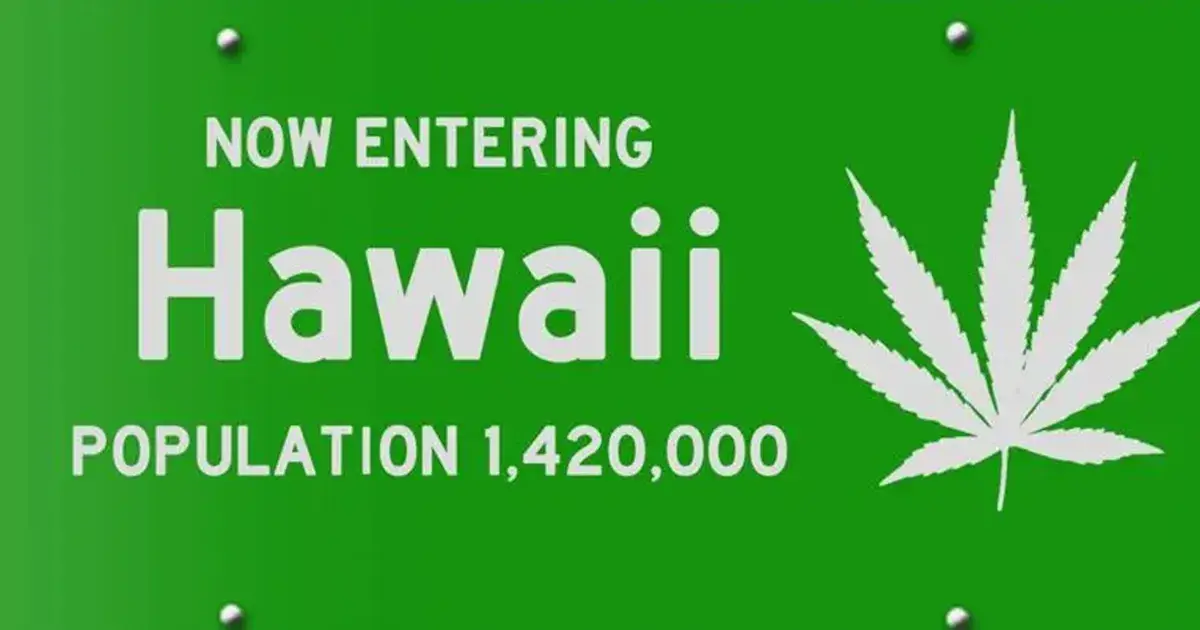 Panneau affichant la part de population résident à Hawaï favorable à la légalisation du cannabis récréatif sur l'archipel.