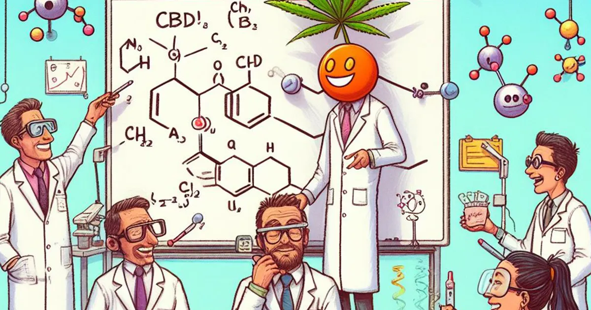 Caricature de chercheurs scientifiques entrain d'effectuer une étude scientifique du cannabis en général.